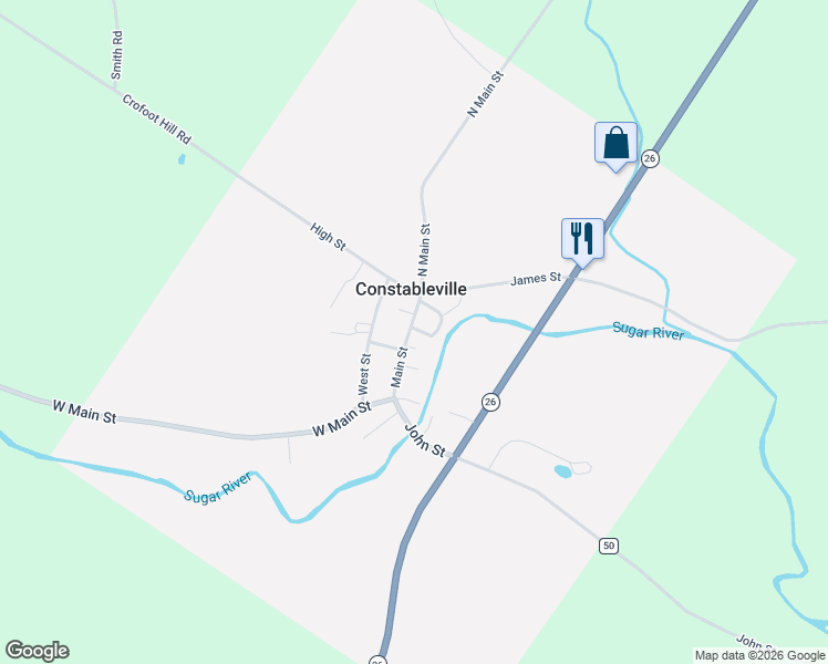 map of restaurants, bars, coffee shops, grocery stores, and more near 3160 Main Street in Constableville