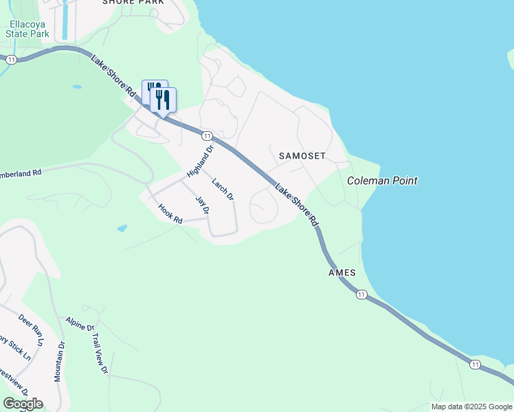 map of restaurants, bars, coffee shops, grocery stores, and more near 2761 Lake Shore Road in Gilford