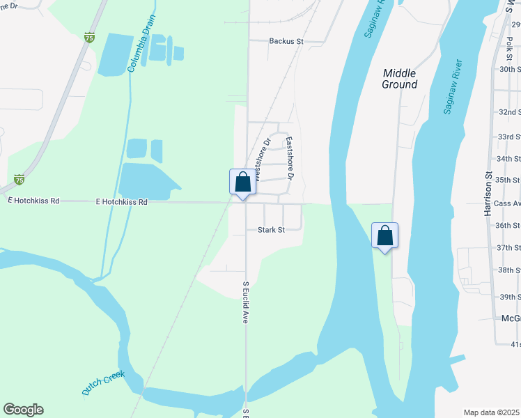 map of restaurants, bars, coffee shops, grocery stores, and more near 3540 East Hotchkiss Road in Bay City