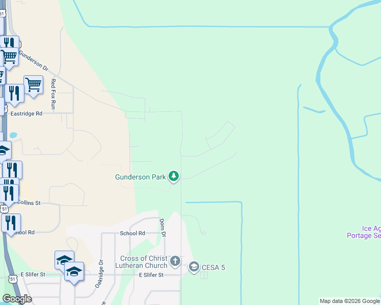 map of restaurants, bars, coffee shops, grocery stores, and more near 611 Morning Star Drive in Portage