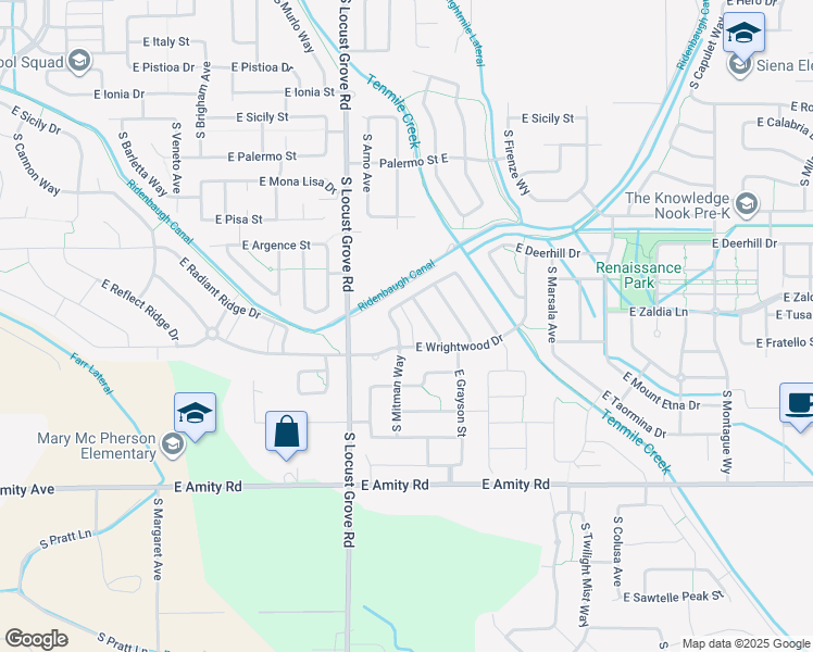 map of restaurants, bars, coffee shops, grocery stores, and more near 4284 South Overhill Way in Meridian