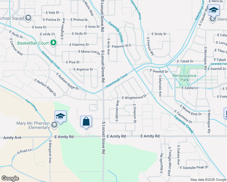 map of restaurants, bars, coffee shops, grocery stores, and more near 4273 South Mitman Way in Meridian