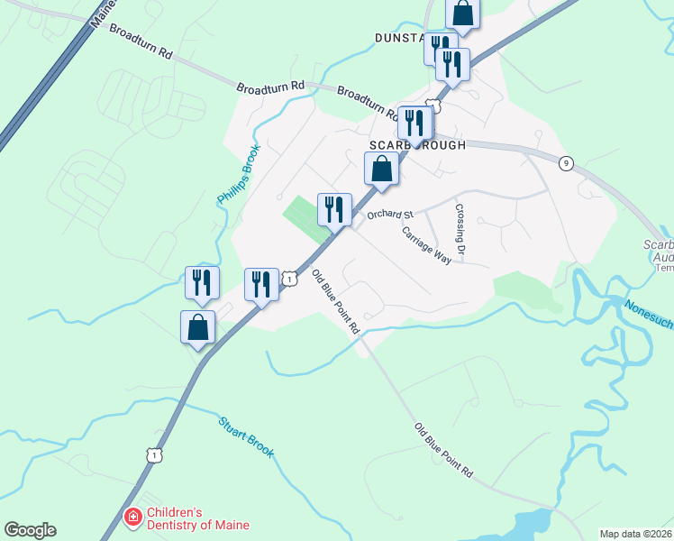 map of restaurants, bars, coffee shops, grocery stores, and more near 4 Alger Drive in Scarborough
