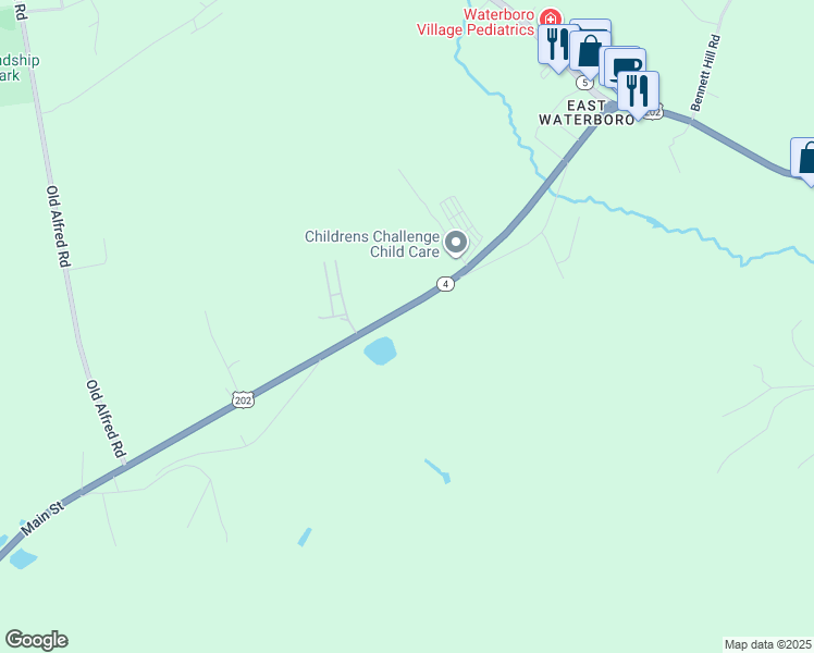 map of restaurants, bars, coffee shops, grocery stores, and more near 366 Main Street in Waterboro
