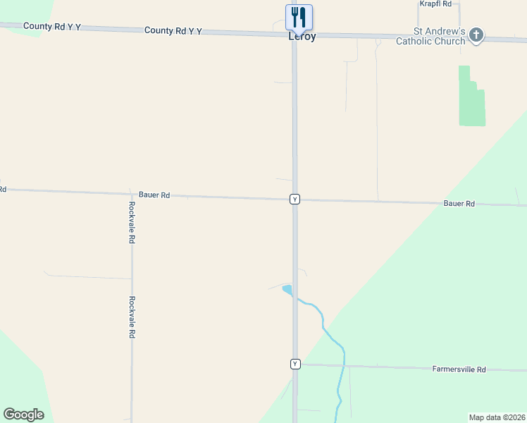 map of restaurants, bars, coffee shops, grocery stores, and more near W3335 Bauer Road in Mayville