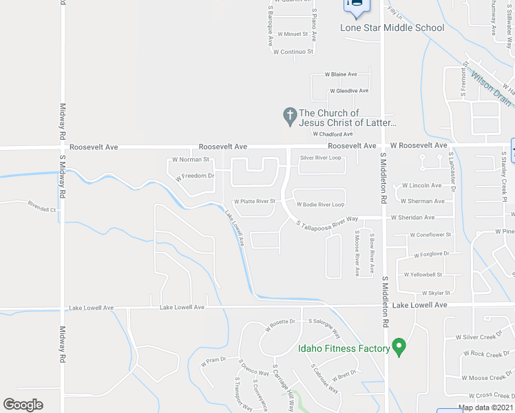 map of restaurants, bars, coffee shops, grocery stores, and more near 11321 West Platte River Street in Nampa