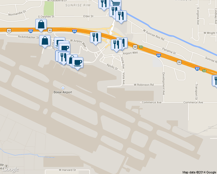 map of restaurants, bars, coffee shops, grocery stores, and more near 2899 West Lockheed Lane in Boise