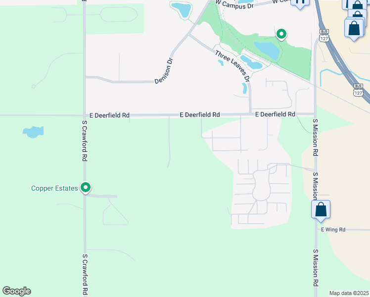 map of restaurants, bars, coffee shops, grocery stores, and more near 3400 East Deerfield Road in Mount Pleasant