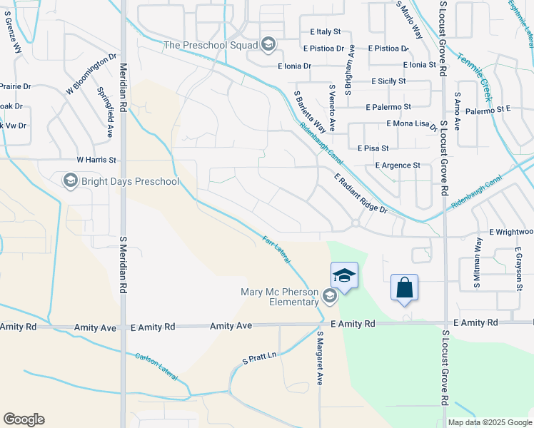 map of restaurants, bars, coffee shops, grocery stores, and more near 732 East Crest Ridge Drive in Meridian