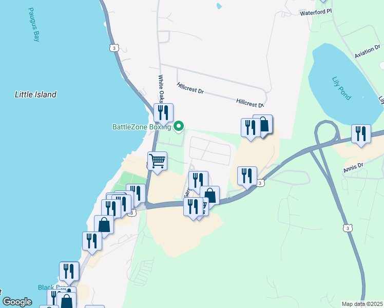 map of restaurants, bars, coffee shops, grocery stores, and more near Sargents Place in Laconia