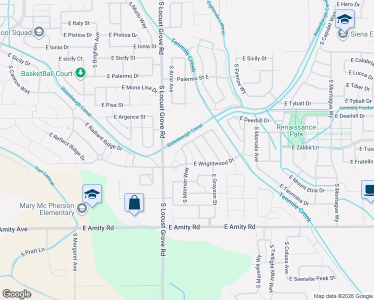 map of restaurants, bars, coffee shops, grocery stores, and more near 4273 South Mitman Way in Meridian