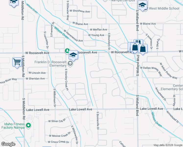 map of restaurants, bars, coffee shops, grocery stores, and more near 1624 Spruce Creek Loop in Nampa