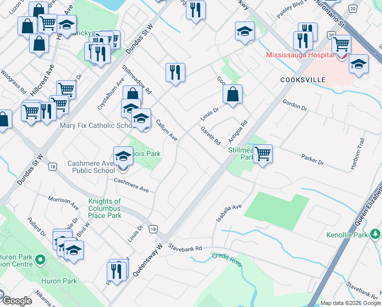 map of restaurants, bars, coffee shops, grocery stores, and more near 396 Pinemeadow Avenue in Mississauga