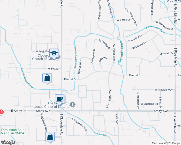 map of restaurants, bars, coffee shops, grocery stores, and more near 11800 Reutzel Drive in Boise