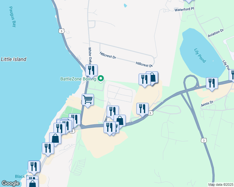 map of restaurants, bars, coffee shops, grocery stores, and more near Sargents Place in Laconia