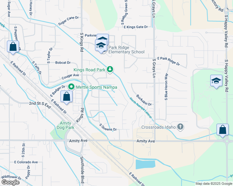 map of restaurants, bars, coffee shops, grocery stores, and more near 3419 East Sir Patrick Court in Nampa