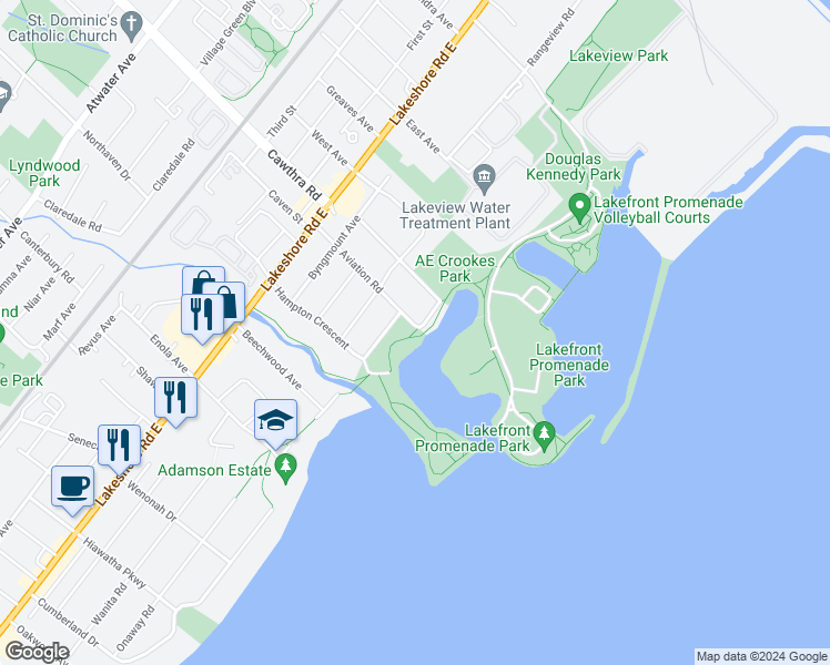map of restaurants, bars, coffee shops, grocery stores, and more near 820 Aviation Road in Mississauga