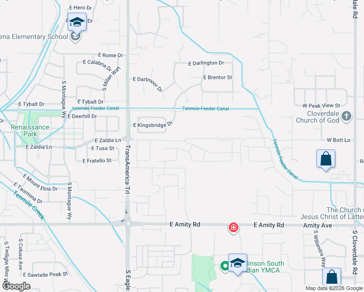 map of restaurants, bars, coffee shops, grocery stores, and more near 3624 East Tusa Drive in Meridian