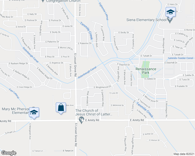 map of restaurants, bars, coffee shops, grocery stores, and more near 4251 South Glenmere Way in Meridian