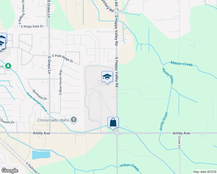 map of restaurants, bars, coffee shops, grocery stores, and more near 301 South Happy Valley Road in Nampa
