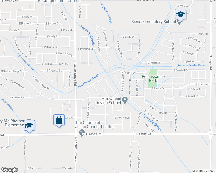 map of restaurants, bars, coffee shops, grocery stores, and more near 4223 South Rangewood Way in Meridian