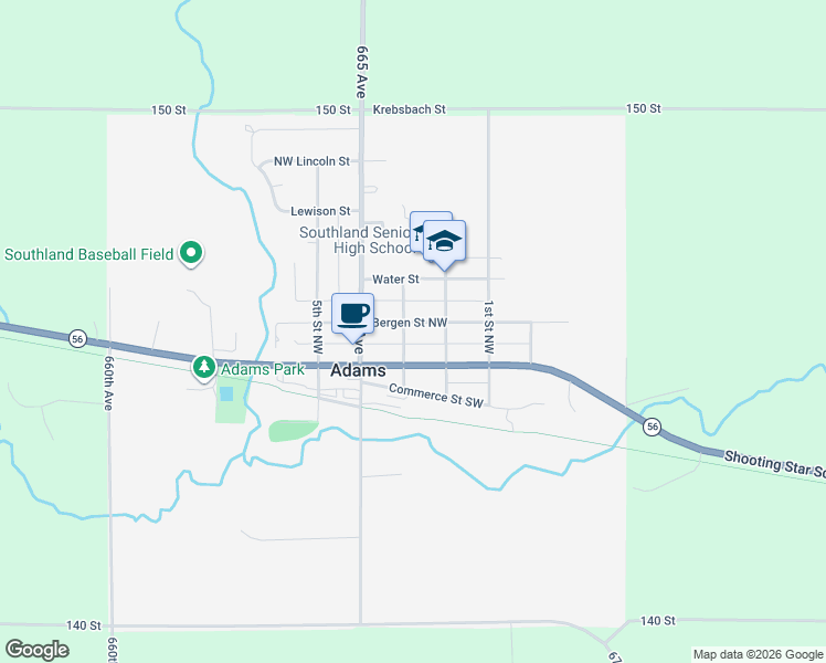 map of restaurants, bars, coffee shops, grocery stores, and more near 202 West Main Street in Adams