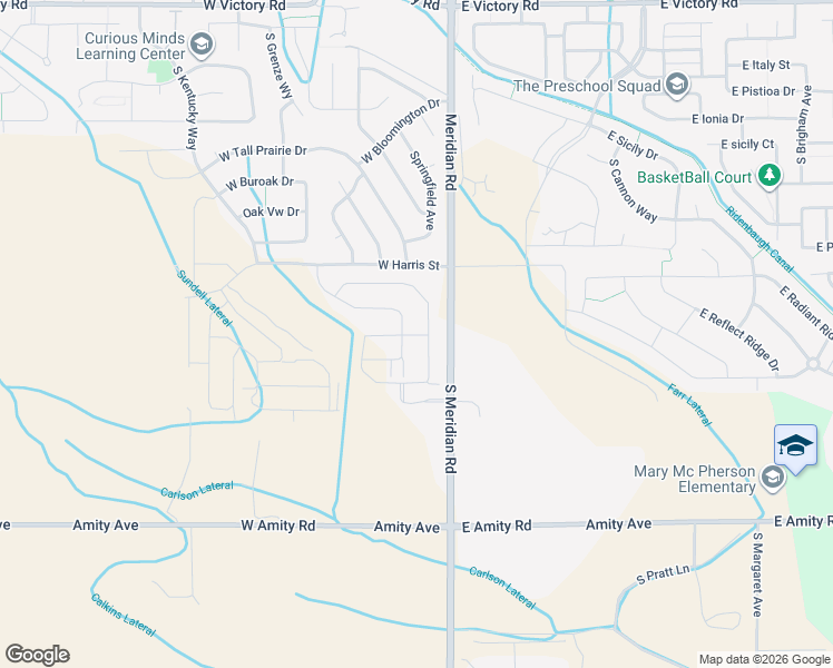 map of restaurants, bars, coffee shops, grocery stores, and more near 4435 South Meridian Road in Meridian