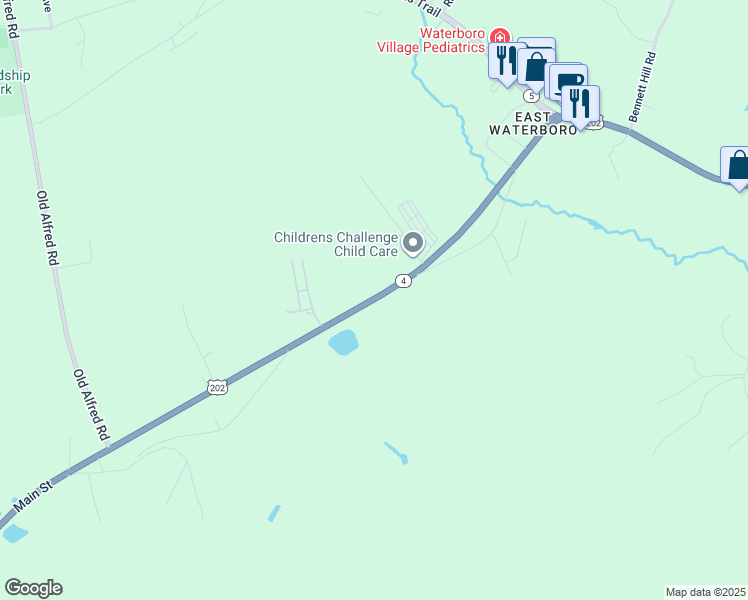 map of restaurants, bars, coffee shops, grocery stores, and more near 366 Main Street in Waterboro