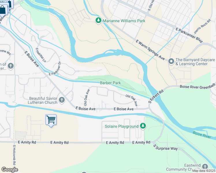 map of restaurants, bars, coffee shops, grocery stores, and more near 3898 South Suntree Way in Boise