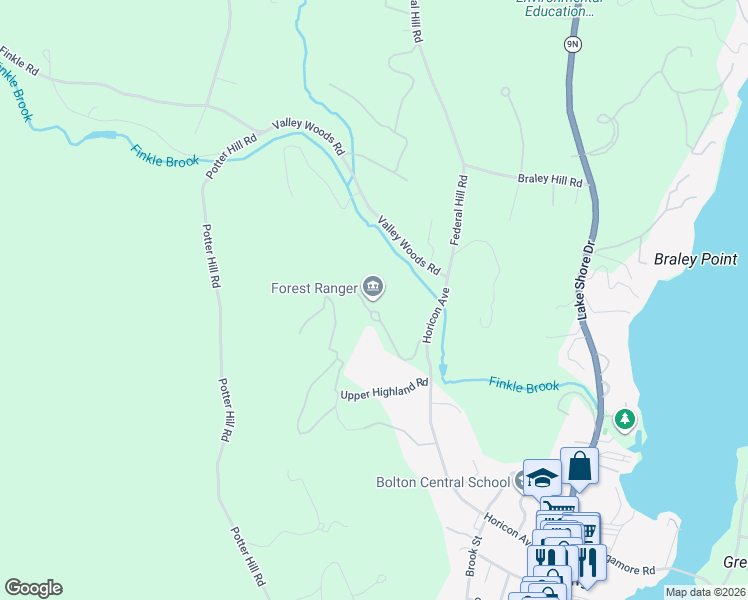 map of restaurants, bars, coffee shops, grocery stores, and more near 22 Apple Hill Road in Bolton Landing