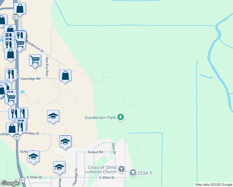 map of restaurants, bars, coffee shops, grocery stores, and more near 611 Morning Star Drive in Portage