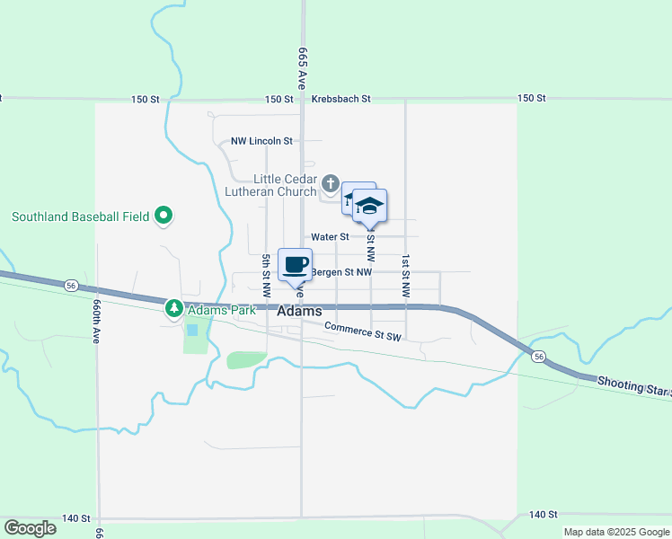 map of restaurants, bars, coffee shops, grocery stores, and more near 107 3rd Street Northwest in Adams