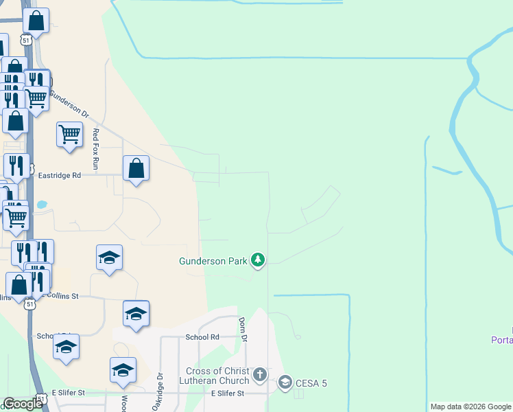 map of restaurants, bars, coffee shops, grocery stores, and more near 611 Morning Star Drive in Portage