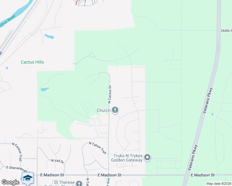 map of restaurants, bars, coffee shops, grocery stores, and more near 5504 East York Circle in Sioux Falls