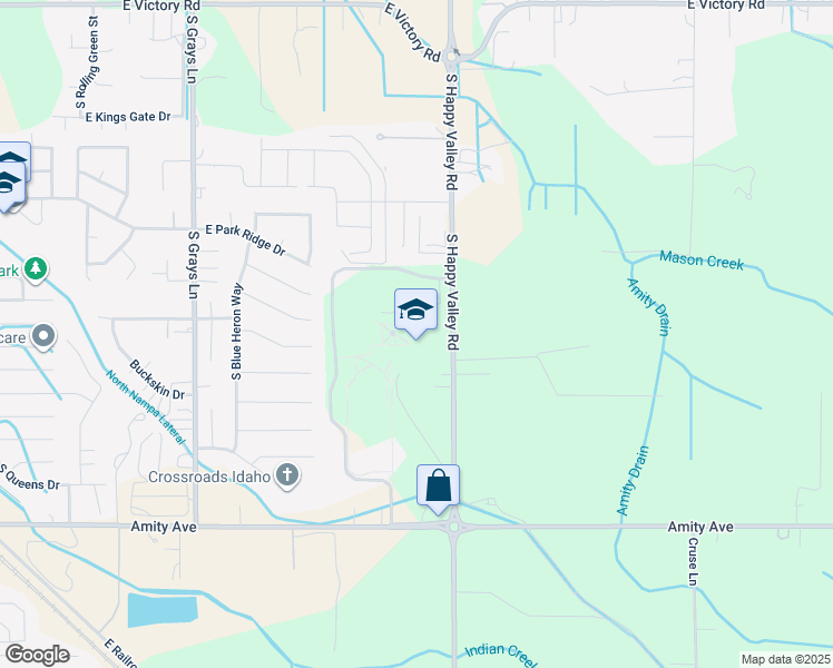 map of restaurants, bars, coffee shops, grocery stores, and more near 301 South Happy Valley Road in Nampa