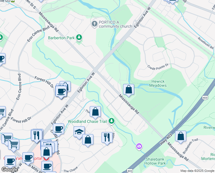 map of restaurants, bars, coffee shops, grocery stores, and more near 4629 Beaufort Terrace in Mississauga