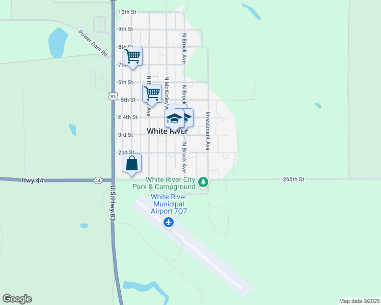 map of restaurants, bars, coffee shops, grocery stores, and more near 501 2nd Street in White River
