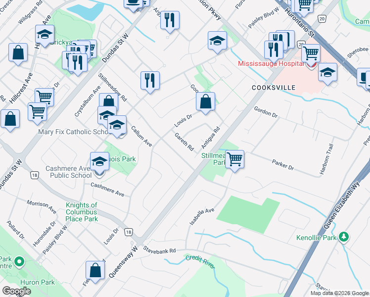 map of restaurants, bars, coffee shops, grocery stores, and more near 372 Montego Road in Mississauga