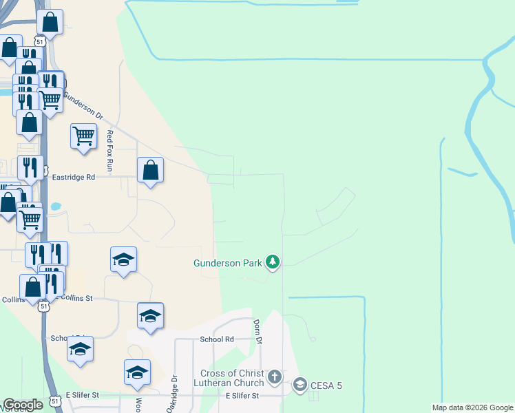 map of restaurants, bars, coffee shops, grocery stores, and more near 624 Grove Street in Portage