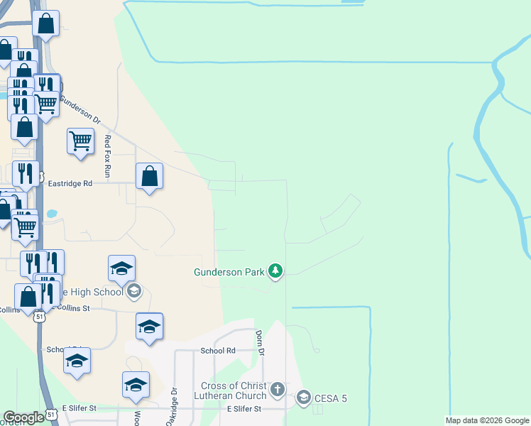 map of restaurants, bars, coffee shops, grocery stores, and more near 624 Grove Street in Portage