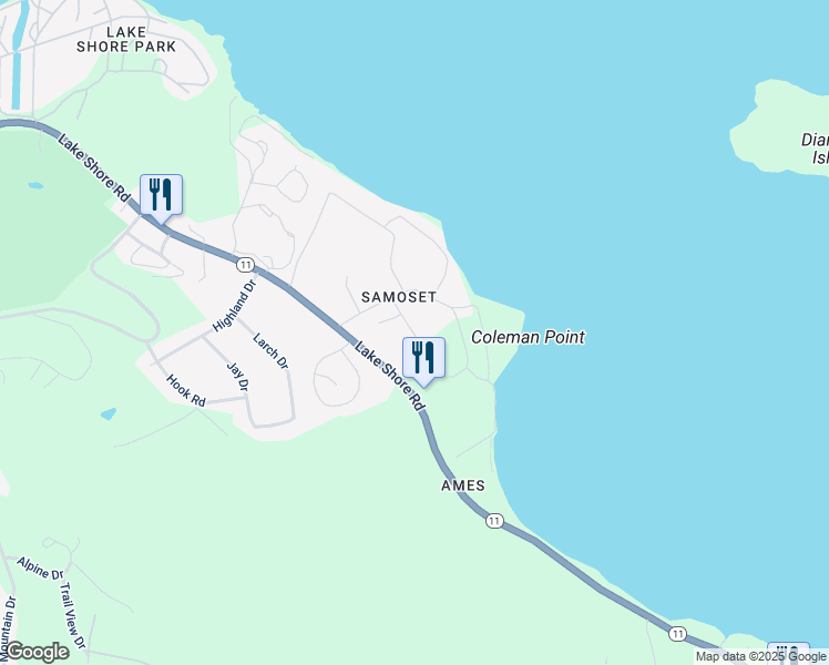 map of restaurants, bars, coffee shops, grocery stores, and more near 2 Bald Eagle Lane in Gilford