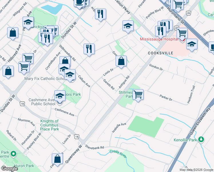 map of restaurants, bars, coffee shops, grocery stores, and more near 372 Montego Road in Mississauga