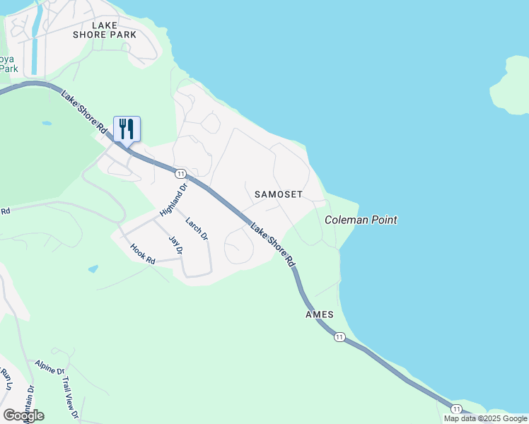 map of restaurants, bars, coffee shops, grocery stores, and more near 2 Bald Eagle Lane in Gilford