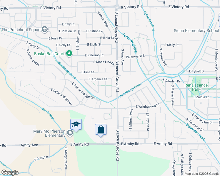 map of restaurants, bars, coffee shops, grocery stores, and more near 4090 South Leaning Tower Avenue in Meridian