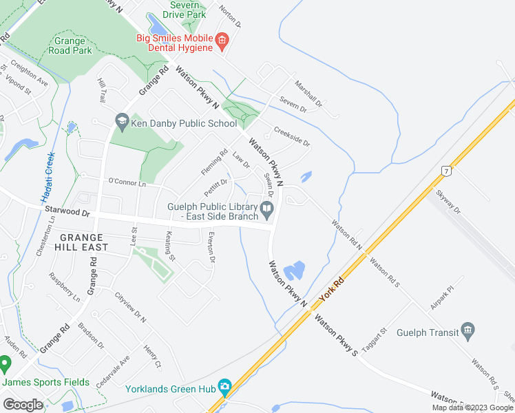 map of restaurants, bars, coffee shops, grocery stores, and more near 275 Law Drive in Guelph