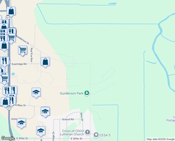 map of restaurants, bars, coffee shops, grocery stores, and more near 624 Grove Street in Portage