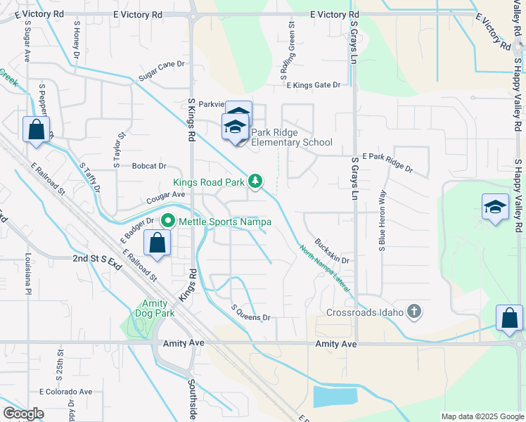 map of restaurants, bars, coffee shops, grocery stores, and more near 3414 East Friar Tuck Court in Nampa