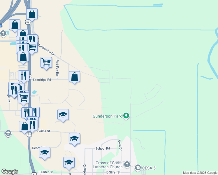 map of restaurants, bars, coffee shops, grocery stores, and more near 617 Cardinal Court in Portage