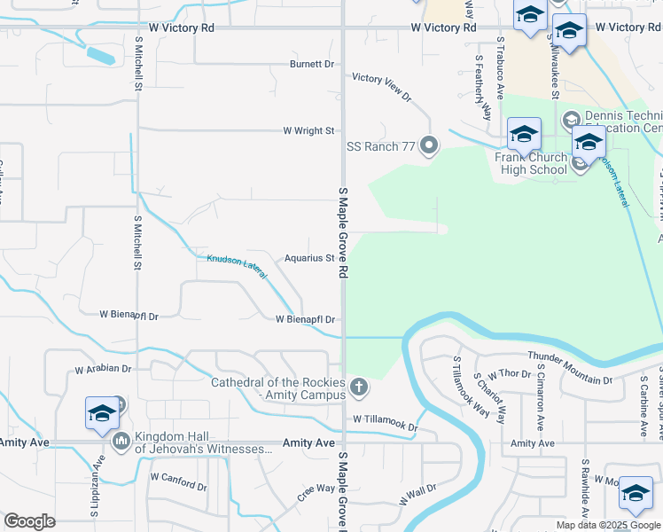 map of restaurants, bars, coffee shops, grocery stores, and more near 9035 Aquarius Street in Boise