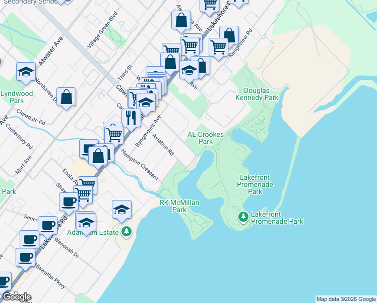 map of restaurants, bars, coffee shops, grocery stores, and more near in Mississauga